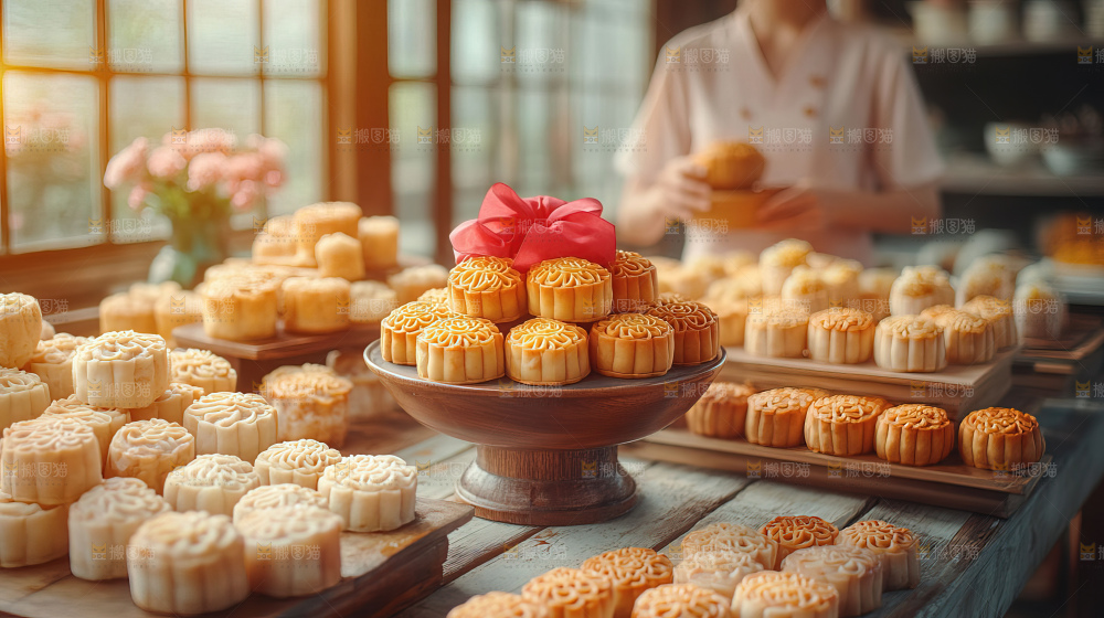 中秋素材团圆花灯月饼荷花灯赏月
