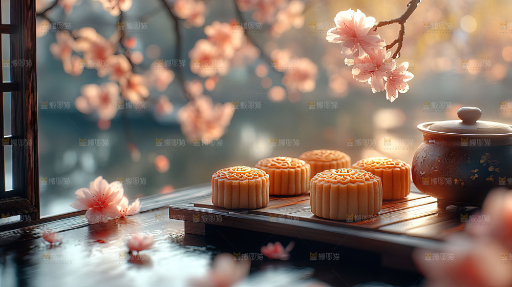 中秋素材团圆花灯月饼荷花灯赏月