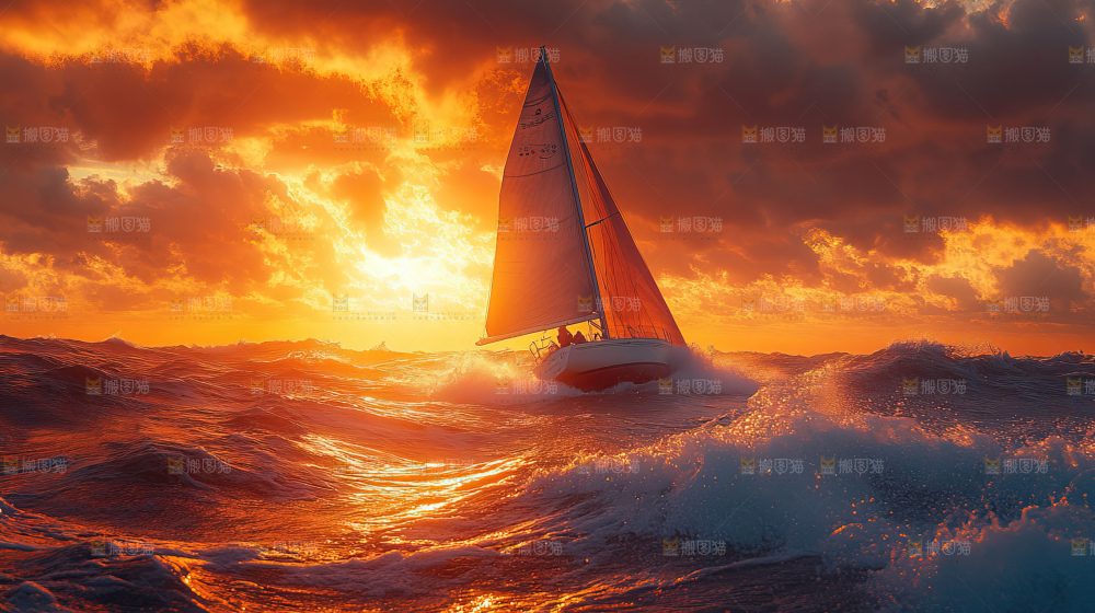 帆船海洋巨浪海浪扬帆起航