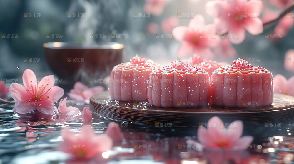 中秋素材团圆花灯月饼荷花灯赏月