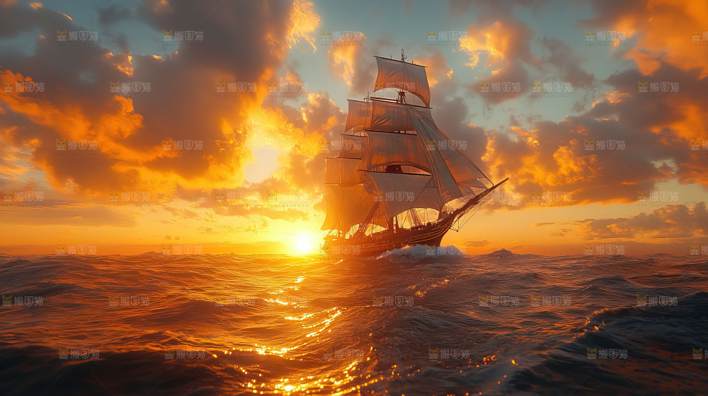 帆船海洋巨浪海浪扬帆起航