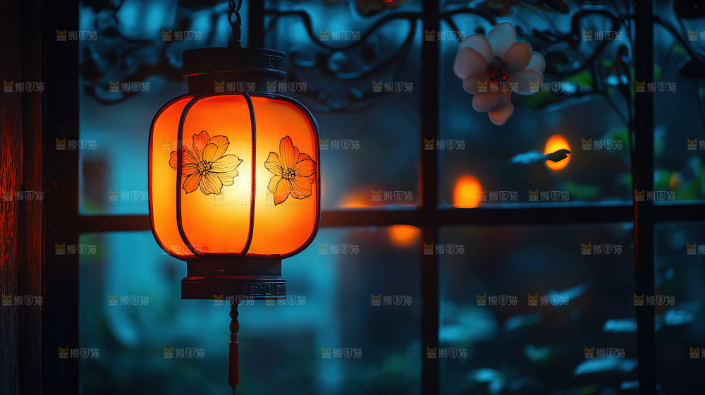 中秋素材团圆花灯月饼荷花灯赏月