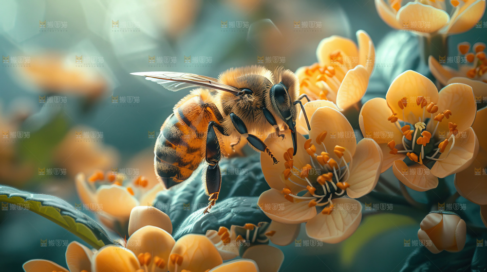 花丛蜜蜂采蜜希望新生生机自然植物绿色