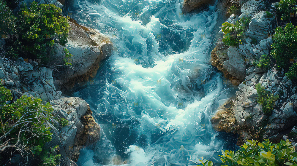 湍急 水流 波涛汹涌向上前行