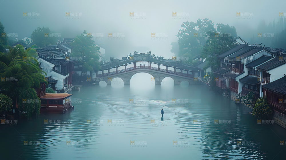 水乡乌篷船建筑江南大美中国宁静静谧