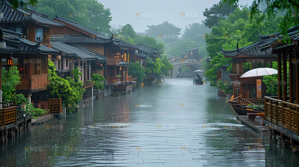 水乡乌篷船建筑江南大美中国宁静静谧