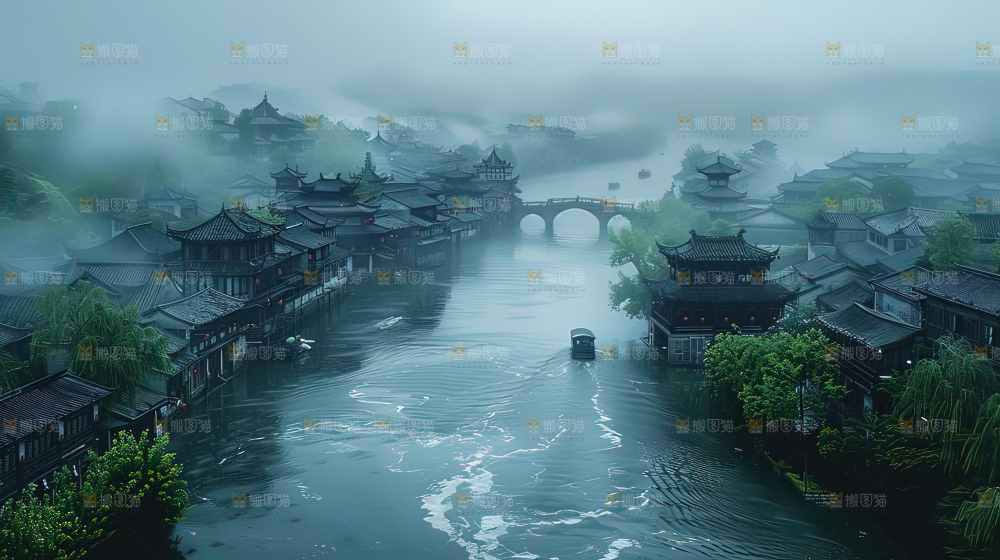 水乡乌篷船建筑江南大美中国宁静静谧