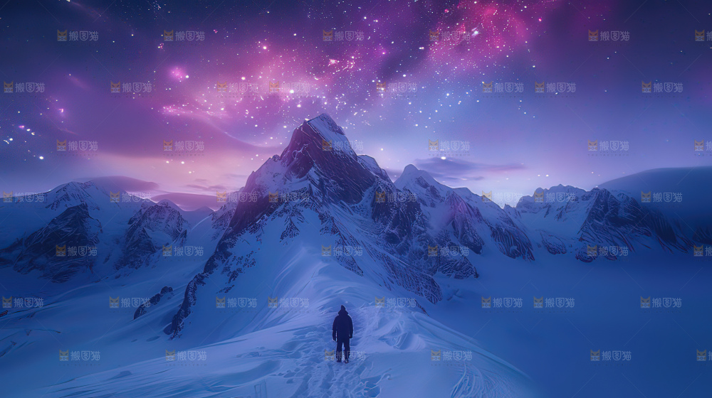 雪山星空银河攀登冒险团队