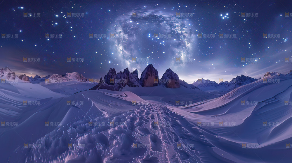 雪山星空银河攀登冒险团队