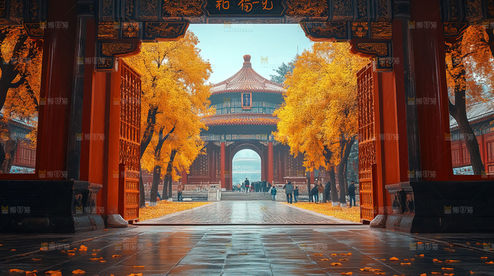 秋日落叶景观场景建筑素材