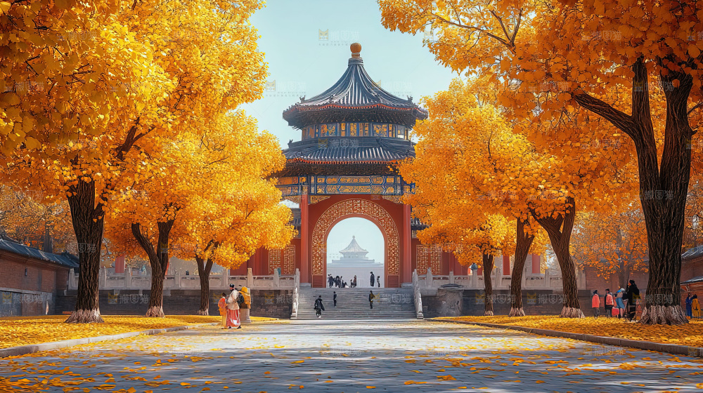秋日落叶景观场景建筑素材