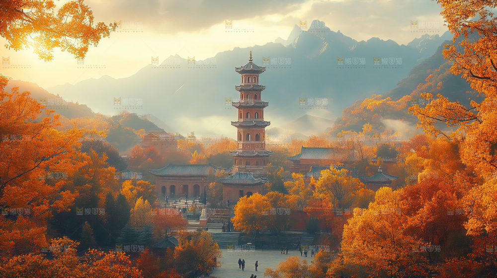秋日落叶景观场景建筑素材