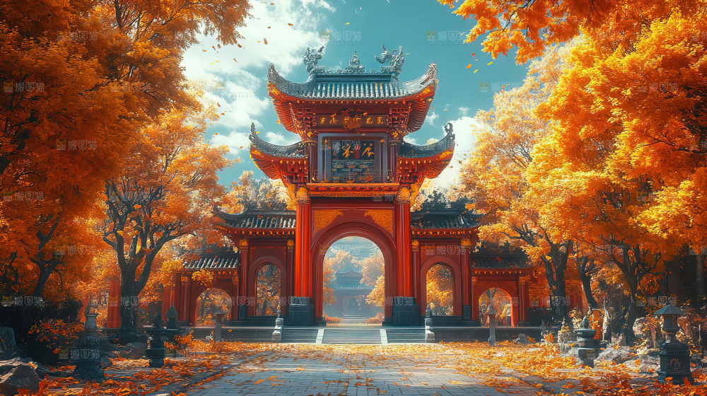 秋日落叶景观场景建筑素材
