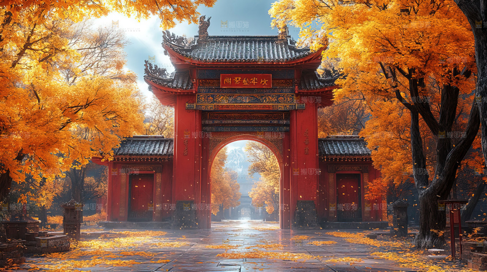 秋日落叶景观场景建筑素材