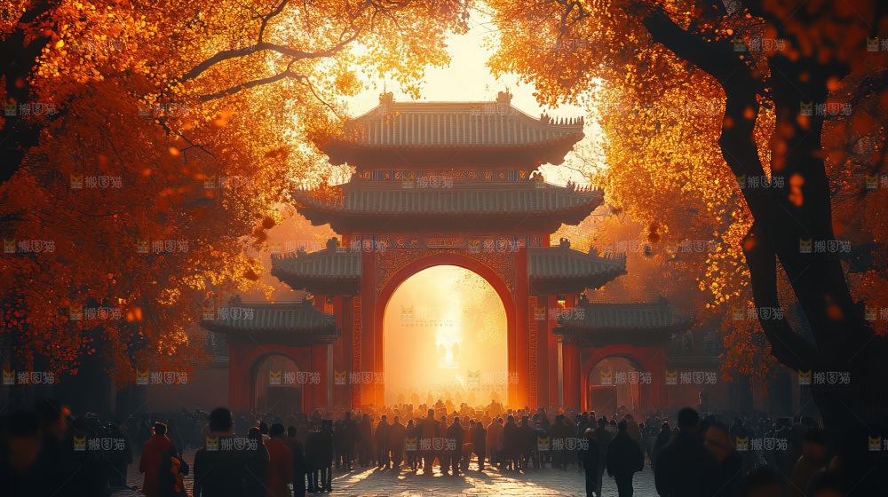 秋日落叶景观场景建筑素材