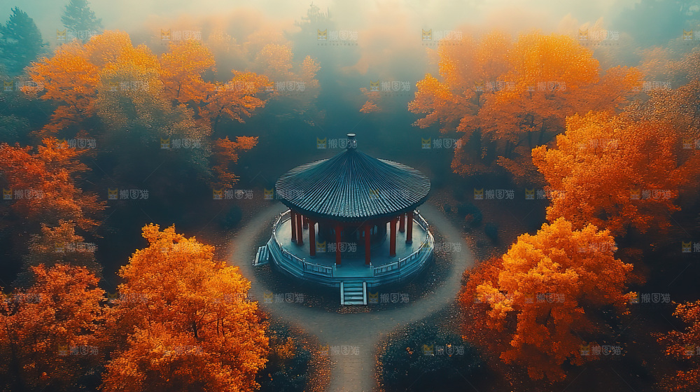 秋日落叶景观场景建筑素材
