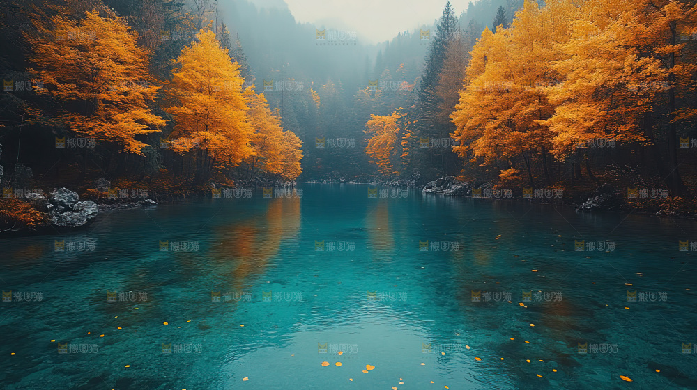 秋日落叶景观场景建筑素材