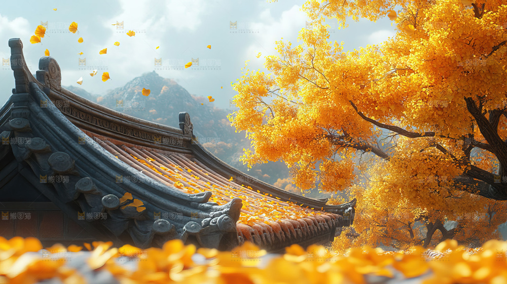 秋日落叶景观场景建筑素材