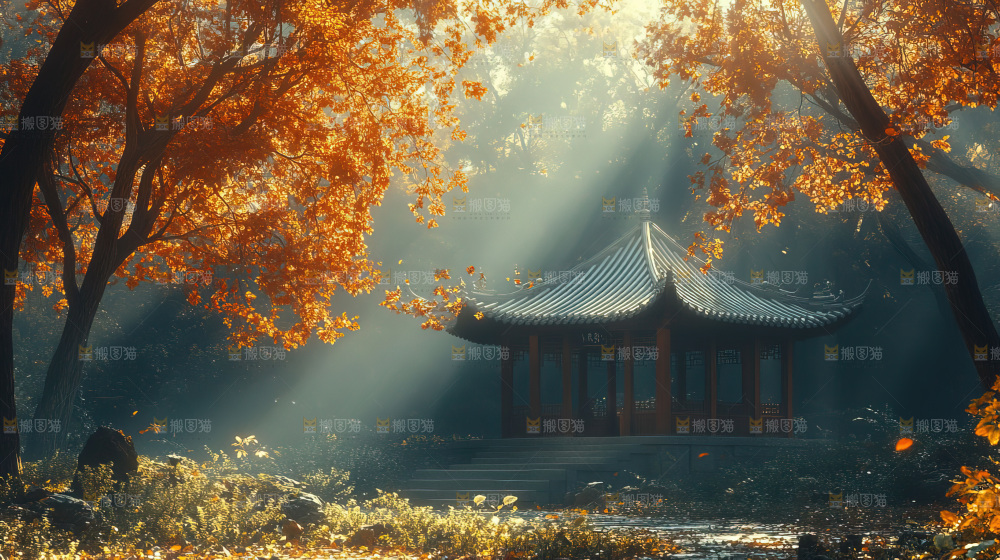 秋日落叶景观场景建筑素材