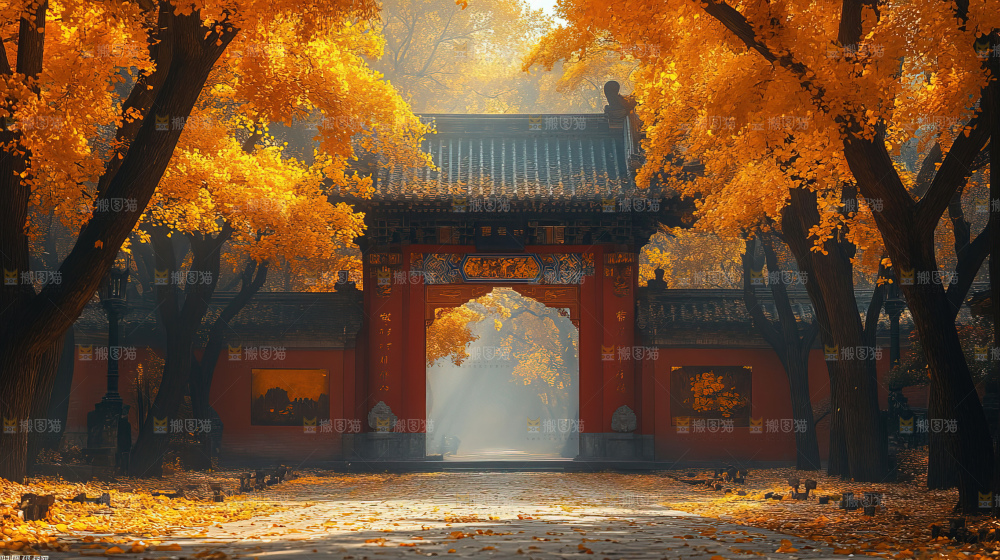 秋日落叶景观场景建筑素材