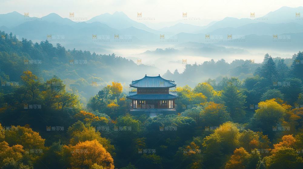 秋日落叶景观场景建筑素材