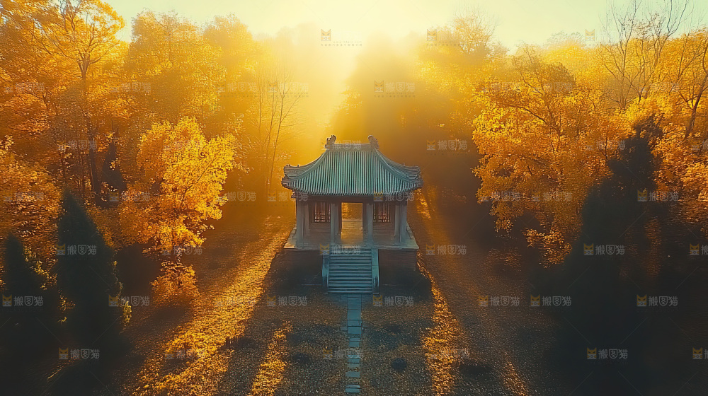 秋日落叶景观场景建筑素材