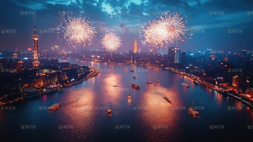 现代城市烟花夜景节日