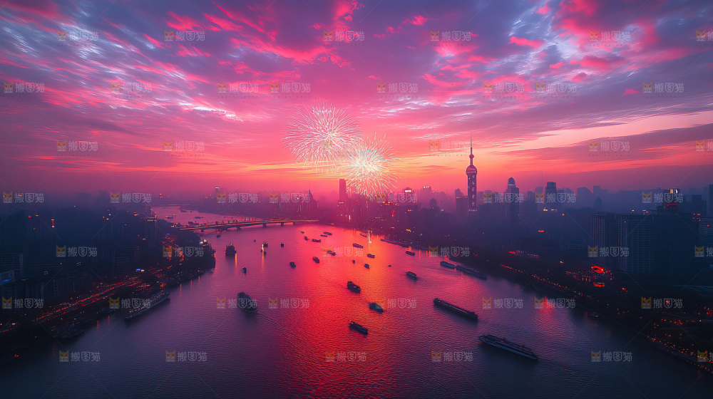 现代城市烟花夜景节日