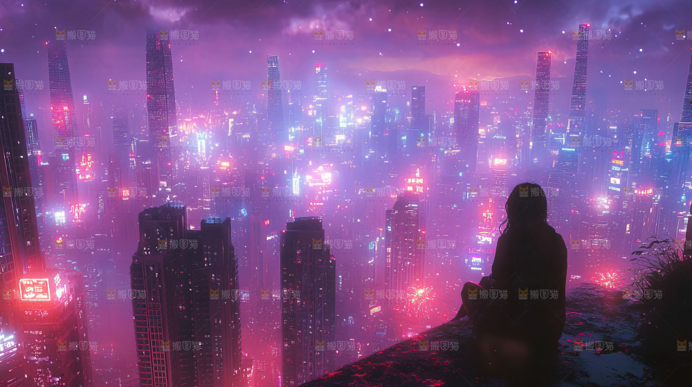现代城市烟花夜景节日