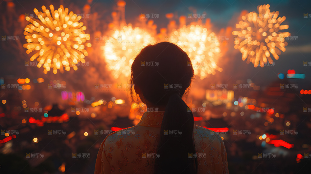 现代城市烟花夜景节日