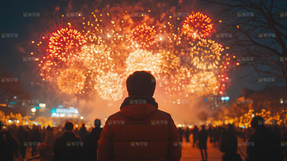 现代城市烟花夜景节日