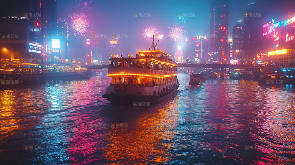 现代城市烟花夜景节日