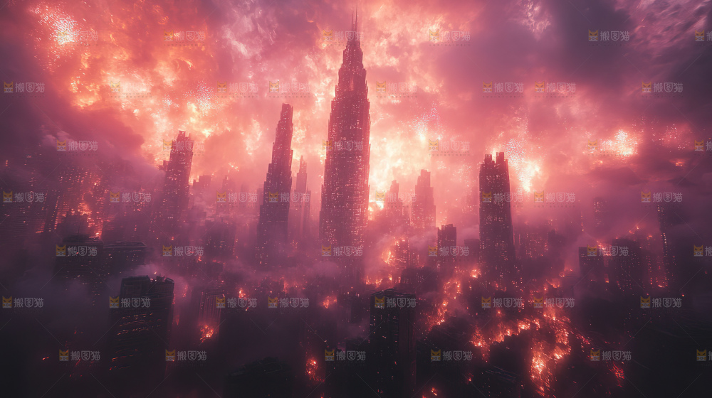 现代城市烟花夜景节日