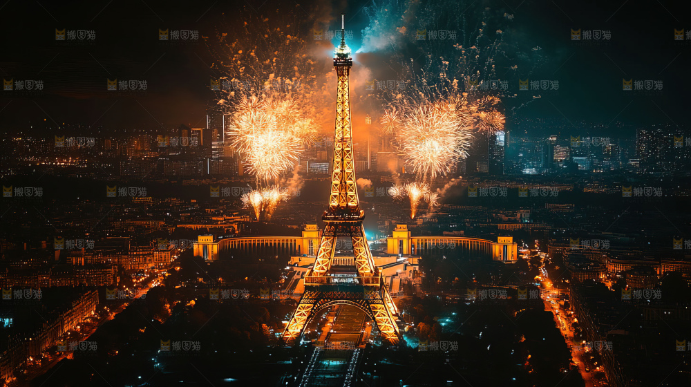 现代城市烟花夜景节日