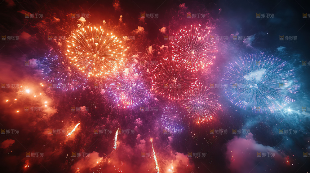 现代城市烟花夜景节日