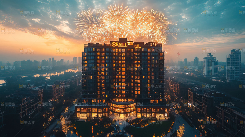 现代城市烟花夜景节日