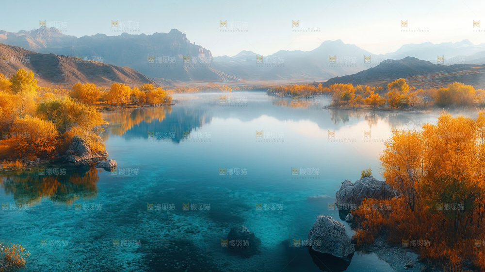 戈壁风光胡杨林自然宁静秋天