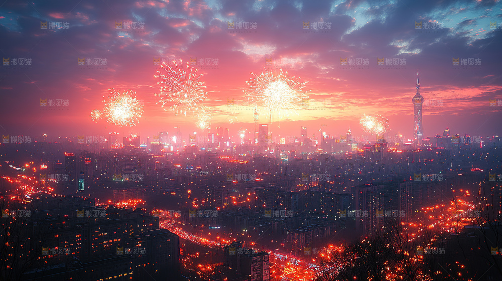 烟花 夜景 烟火 新年