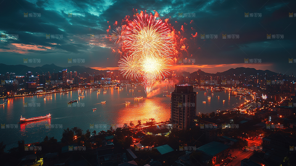 烟花 夜景 烟火 新年